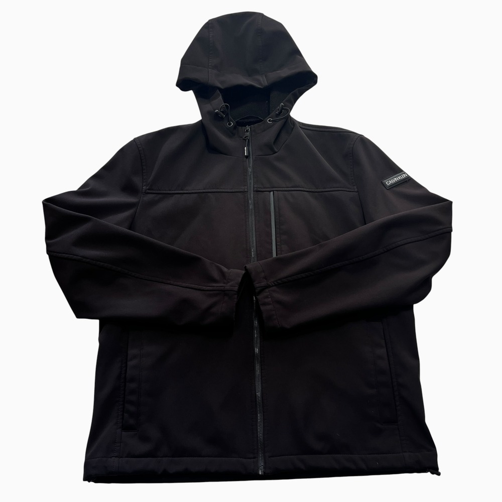 Calvin Klein Mens Black Softshell Hooded Jacket Water Resistant Stretch Medium
